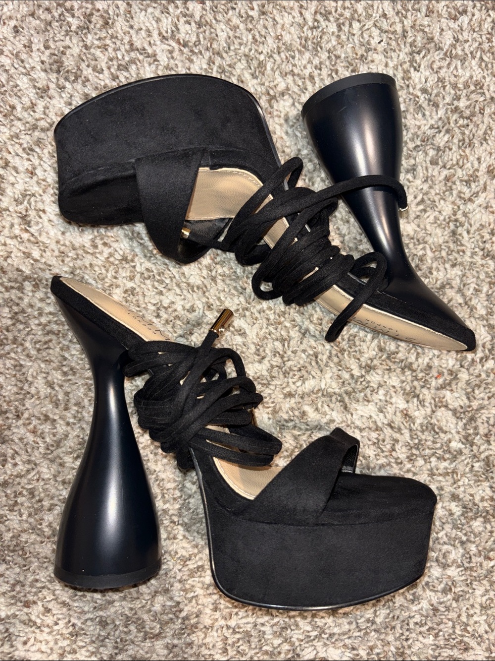 Sculpted Black Platform Lace-Up Heels